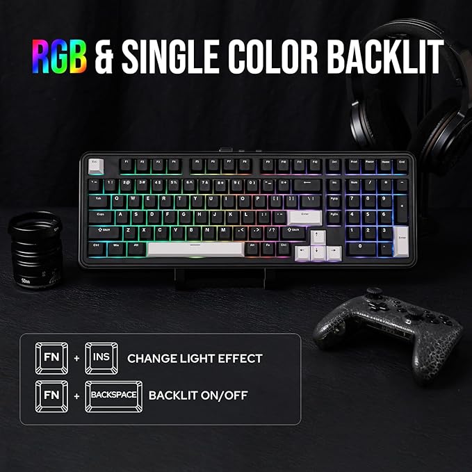 EPOMAKER TH99 Tri-Mode Wireless Mechanical Keyboard with 8000mAh Battery, Hot Swappable Custom RGB Gaming Keyboard with Numpad, Gasket Creamy for PC/Mac/Office (Black)