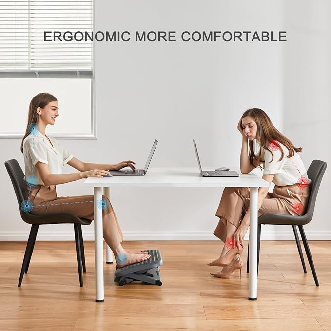 HUANUO Adjustable Desk Footrest, Foot Rest for Under Desk at Work with Massage, Adjustable Foot Stool with 3 Height Position & 30 Degree Tilt Angle Adjustment for Home, Office, Gray