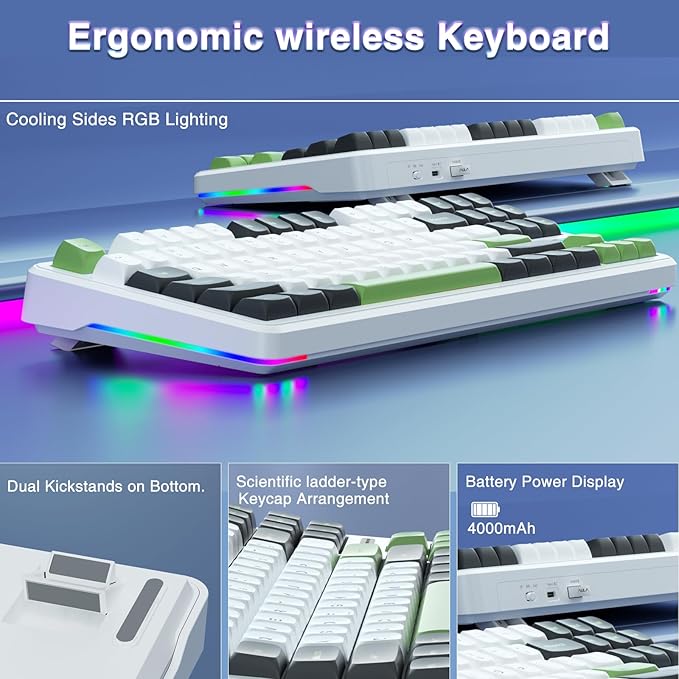 AULA F87 Wireless Mechanical Keyboard, 75% TKL Custom Hot Swappable Gaming Keyboards with PBT Keycaps, Pre-lubed Greywood Switches, RGB Backlit Creamy Keyboard, 2.4GHz/USB-C/BT5.0