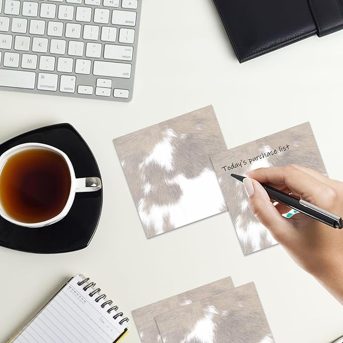 Sticky Notes 3x3 Inches, 2 Pads Cute Colorful Self-Stick Note Pads, Easy to Post for Home, Office and Daily Life Organization Retro Cowhide