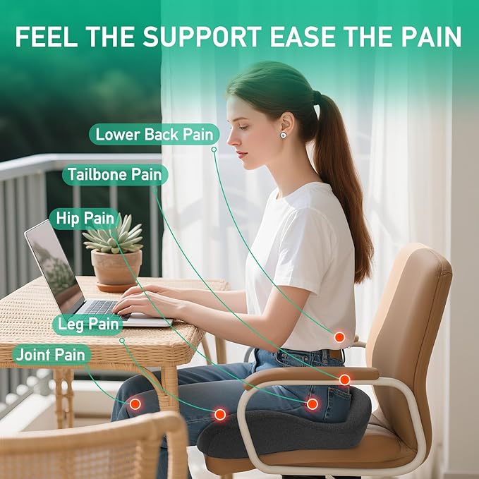 Non-Flattening Memory Foam Seat Cushion for Office Chairs,Gaming Chairs – Ergonomic Design for Tailbone Pain Relief, Long-Lasting Support, Gifts for Women/Men, Office Desk Accessories,Dark Grey