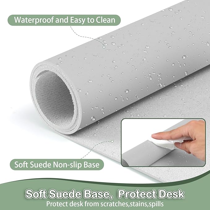 Boutilon Leather Desk Pad Protector,Non-Slip Mouse Pad,Laptop Desk Pad,Office Mouse Mat,Waterproof Leather Desk Blotter,Desk Writing Pad for Office and Home (XXXL-Grey,47"x 24")