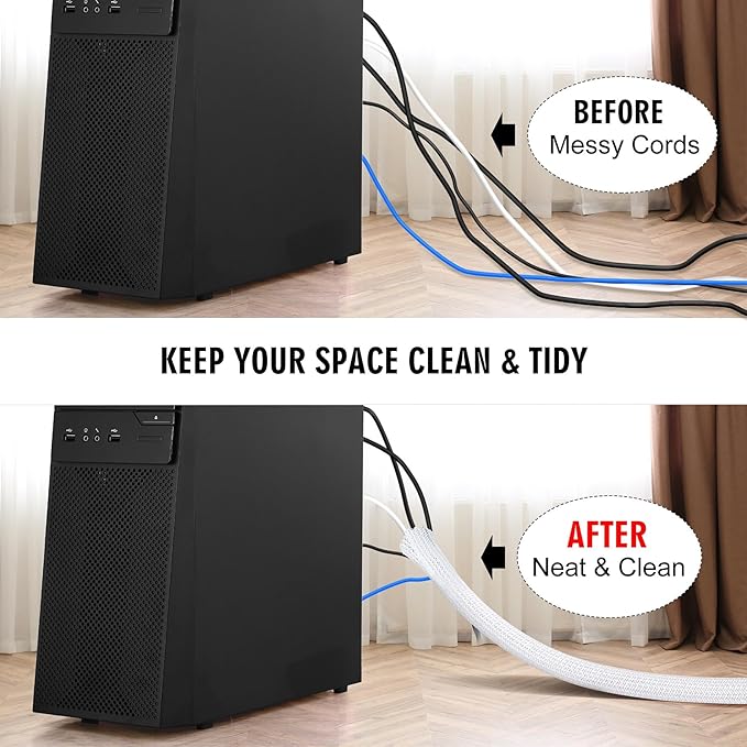 25ft - 1/2 inch Cord Protector Cable Sleeve Split Wire Loom Tubing for Power Cord Audio USB Cable, Cord Sleeve Cable Management for TV Computer, Cord Protectors from Pets Chewing, White