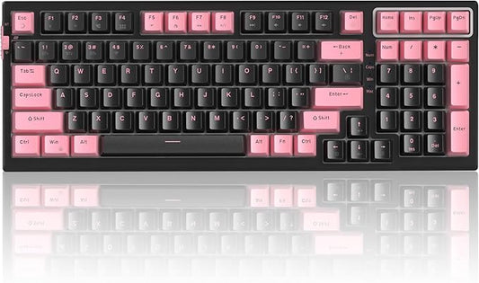 MageGee SKY98 Wireless Gasket Mechanical Gaming Keyboard, 96% Hot Swappable RGB Custom Creamy Keyboard with 5-Layer Sound Padding, BT/2.4G/USB-C, NKRO for Win/Mac (Pink & Black, Blue Whale Switch)