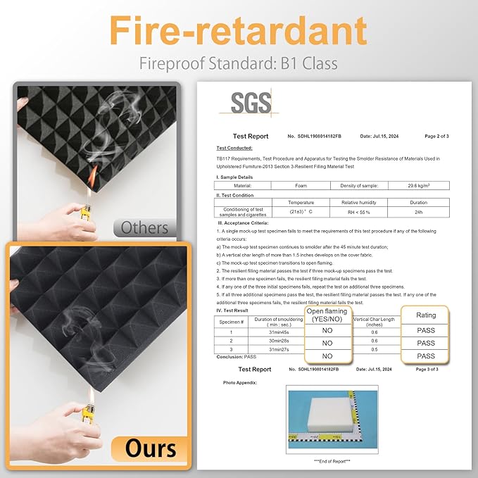 12 Pack Pyramid Acoustic Foam Panels – 12" x 12" x 2" High Density, Fire-Resistant Soundproof Wall Panels for Home Studio, Recording Room & Office