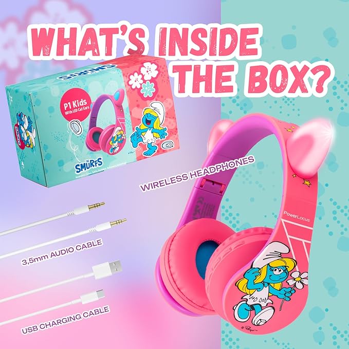 PowerLocus Bluetooth Headphones for Kids, Wireless Foldable Headphones Over Ear, Headphone with Microphone, 85/94dB Volume Limit, Wireless and Wired Headset with Micro SD, FM for Phones/Tablets/PC/TV