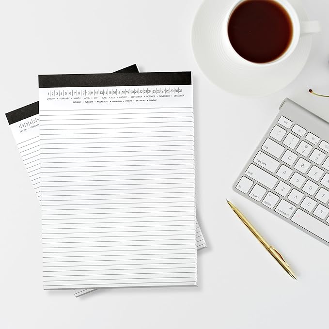 Mymazn Legal Pads 8.5 x 11 with Date on Top, Narrow Ruled, White Note Pads College Ruled Writing Tablets for Office, School, 50 Sheets, 3 Pack