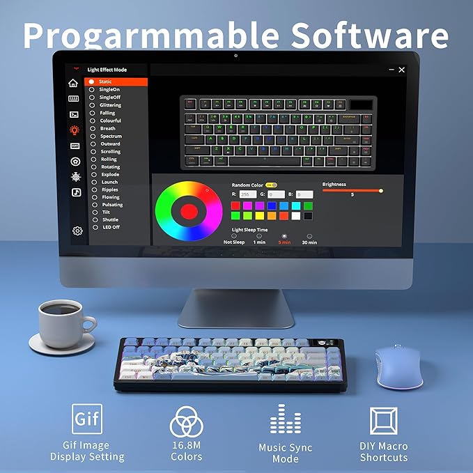 HITIME XVX 75% Keyboard with Color Smart Display, L75 Pro Low Profile Gasket Mechanical Gaming Keyboard, Bluetooth 5.1/2.4G Wireless/Type-C Wired Custom Keyboard with RGB Backlit, Blue Kanagawa Theme