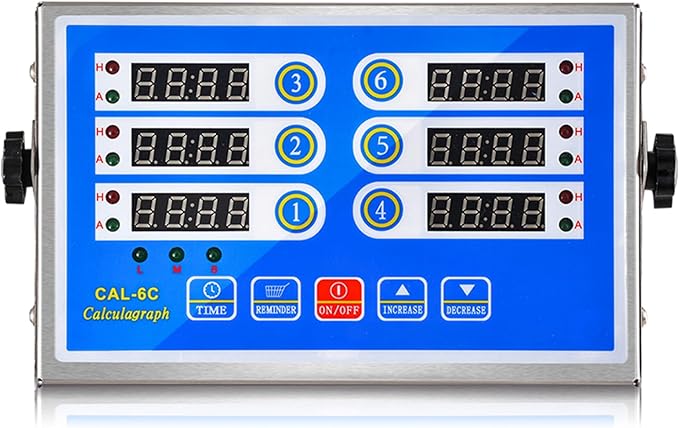 Commercial 6 Channel Kitchen Timer Cooking Countdown with Clear Display Loud Ring Alarm Reminder for Restaurant Multiple Events