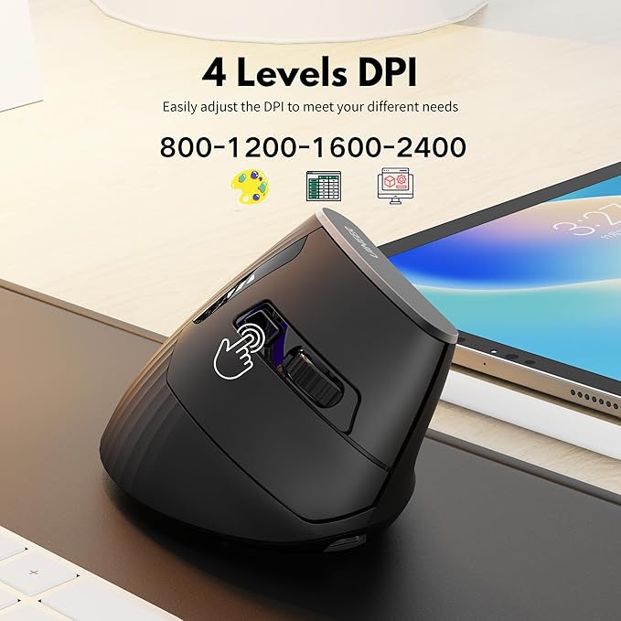Ergonomic Wireless Mouse,Vertical Mouse,4 Level DPI,2.4GHz USB Receiver,Ergonomic Design for Comfort and Reduced Wrist Strain Ideal for Computer, Laptop, PC and Desktop (Black)