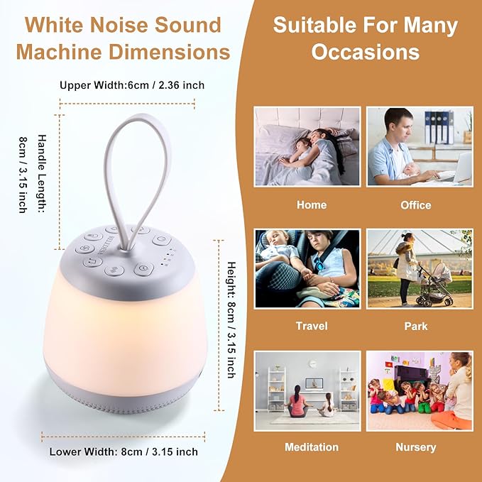 Upgraded Travel White Noise Sound Machine for Baby Adult, Portable Sleep Machine with Night Light and 21 Soothing Sounds, Timer and Memory Function, for Home Office Yoga Meditation Relaxing