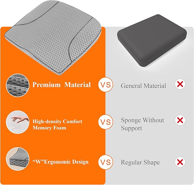 kingphenix Premium Car Seat Cushion, Memory Foam Driver Seat Cushion to Improve Driving View- Coccyx & Lower Back Pain Relief - Seat Cushion for Car, Truck, Office Chair (4D Mesh Gray)