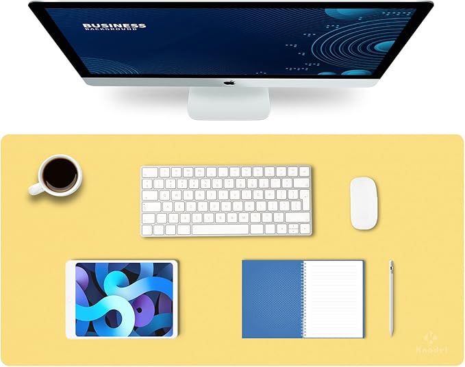 K KNODEL Large Office Leather Desk Mat, Mouse and Keyboard Pad, Computer and Laptop Mat, Desktop Protector and Cover, Writing Pad and Blotter (31.5"x15.7", Yellow)