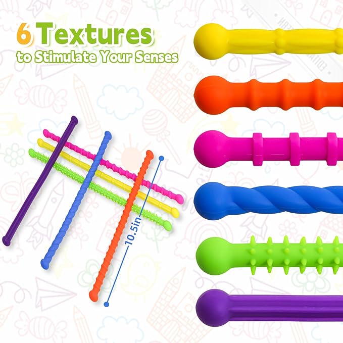 12 Pack Sensory Stick,Fidget Toys,Textured Calming Sensory Toys for Autism Kids, Anxiety Relief for Activities Essential,Stimulating & Addictive Toys for Kids Students