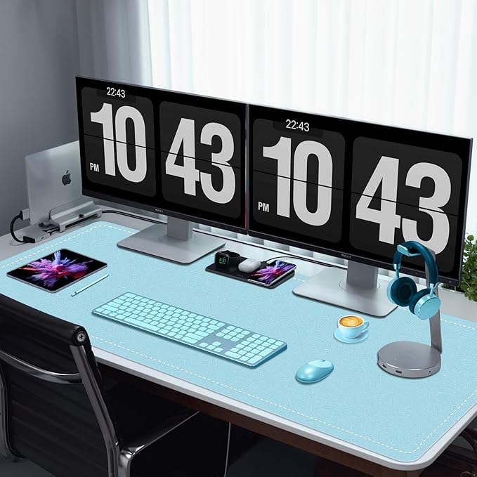 Large Desk Mat 35.4" x 17", PU Leather Desk Pad Protector, Non-Slip Large Mouse Pad for Desk, Waterproof Computer Desk Mat, Office Desk Pad for Keyboard Mouse, Desk Writing Mat (Sky Blue)