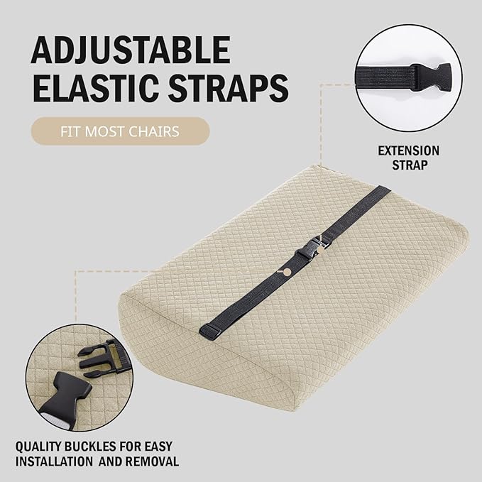 HOMBYS Lumbar Support Pillow for Recliner Chair, Memory Foam Back Support Cushion for Elderly,Extra Large Lumbar Support Pillow,Thick Backrest for Home Reading (Khaki, 20“x13.5"x5")