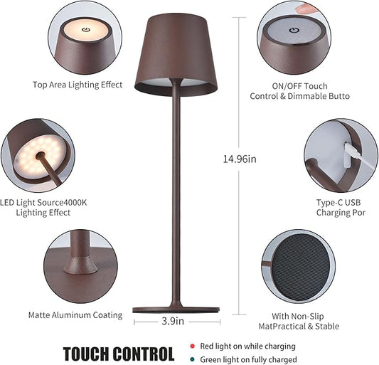 BGFHome Cordless Table Lamp LED Desk lamp,5000mAh Rechargeable Touch Night Light Wireless Minimalist Design for/Restaurant/Bedroom/Bars/Outdoor Party/Camping/Coffee Shop 2Pack