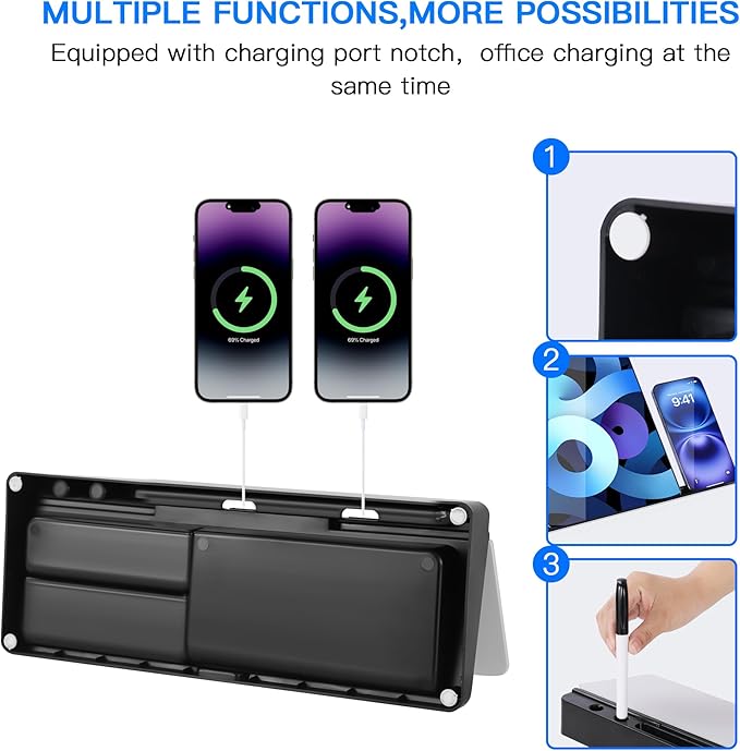 KVY Desk Whiteboard with Storage,Desktop Glass Dry Erase White Board Organizers Supplies with Accessories for Office, Home, School Essentials (Black)