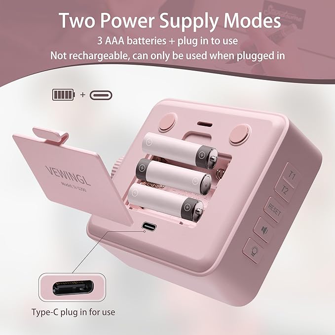 VEWINGL Dual Kitchen Timer Digital – 2-Channel Cooking Timer with Large Screen, Magnetic Back, Loud Alarm, Modern Pink Design for Various Timing Needs