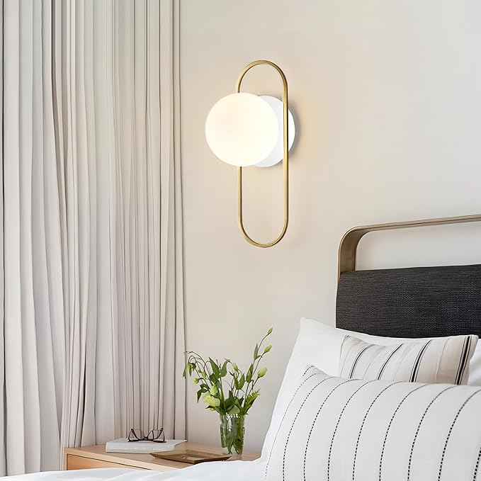 Mid Century Modern Gold Wall Sconces Small Milk Glass Globe Wall Sconce Vintage Bedroom Wall Lamps Bathroom Lighting Fixtures Over Mirror