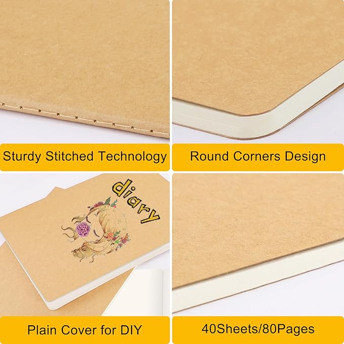EUSOAR Blank Journal Notebook, 3 Packs Large A4 8.5" x 11" 40 Sheets/ 80 Pages, 100gsm Thick Paper Kraft Sketchbook Composition Diary Subject Notebooks Planner Journal for Students Office