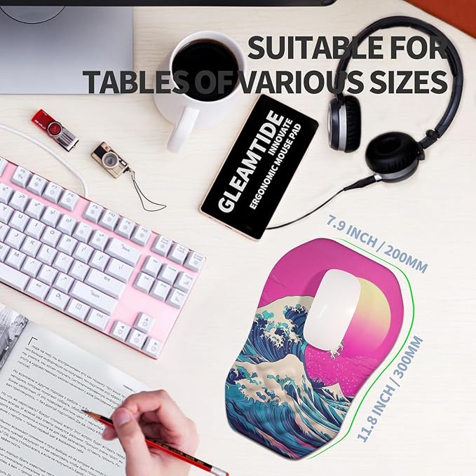 Ergonomic Raised Mouse Pad Wrist Support with Bilateral Slope Memory Foam Mousepad for Wrist Rest and Carpal Tunnel Pain Relief 11.8x7.9〃Twilight Waves