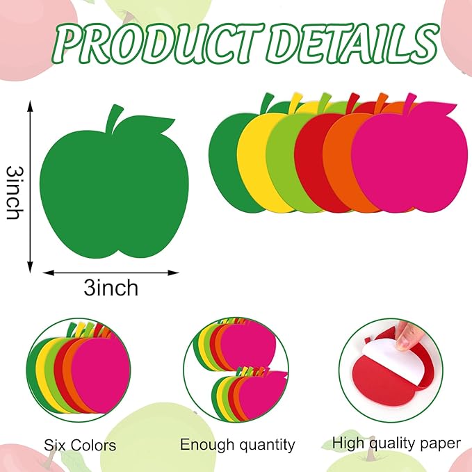 24 Pack Back to School Sticky Notes 6 Colors 3 x 3 Inch Apples Sticky Notepads Colorful Sticky Memo Pads for School Classroom Party Decor Supplies, 480 Sheets
