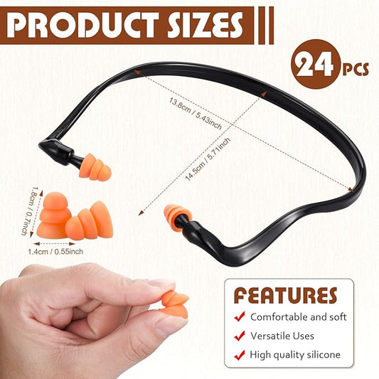LEIFIDE 24 Pcs Banded Ear Plugs for Shooting Range Silicone Reusable Ear Protection Plugs Noise Cancelling Lightweight Earplug for Hearing Protection Sleeping Work Construction Concerts Reduction