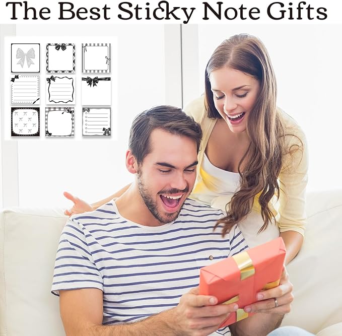 Black Bow Sticky Notes Gifts - 9 Pack Black Bow Sticky Notepads 3x3 Inch, Cute Bowknot Self-Adhesive Memo Pad Gifts for Girls Women, Gothic Office School Supplies (450 Sheets)