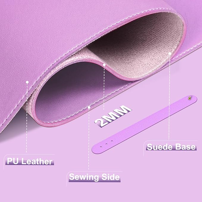 Desk Pad Protector, Leather & Suede Desk Mat, Non-Slip Desk Pad Mat, Large Mouse Pad, Waterproof Desk Blotter Mat, Desk Cover for Office, Home (Lilac, 23.6" x 13.7")