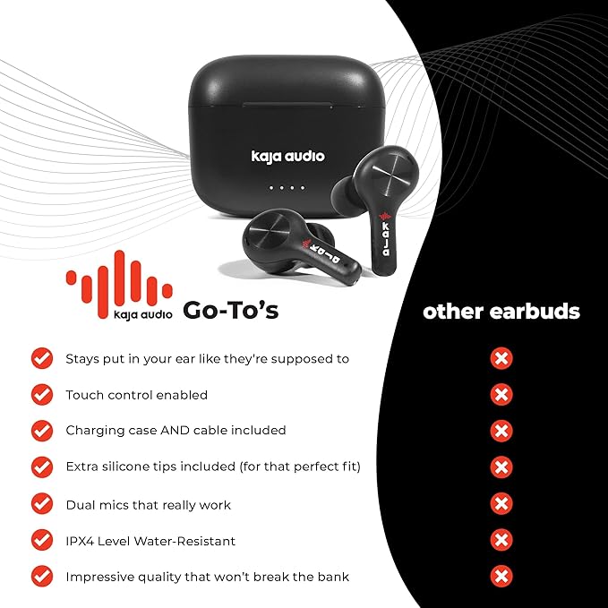 Go-To's Earbuds Wireless Bluetooth with Dual Mics & Touch Control for iPhone & Android - Noise Canceling Earbuds for Gym & Exercise