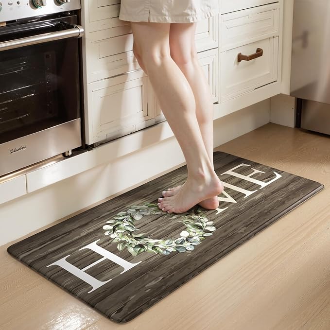 KIMODE Anti Fatigue Kitchen Mats for Floor Non Slip,Farmhouse Spring Kitchen Rugs Waterproof,Cushioned Memory Foam Carpet for Sink Laundry Office Home Doorway,20"x39",Brown