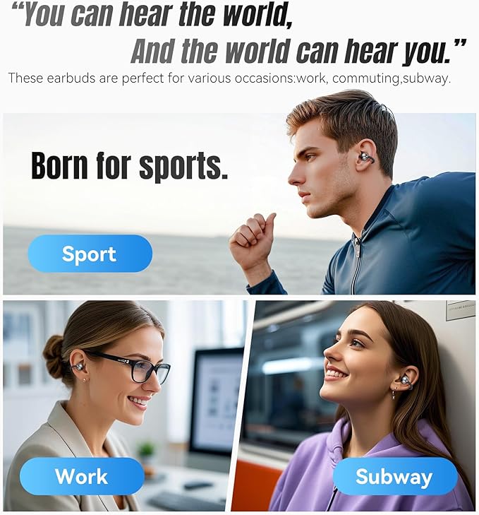 King Lucky Clip-on Earbuds,Open Ear Earbuds Wireless Bluetooth 5.4,Lightweight Open Ear Headphones with C-Shaped Bridge,Slim Hook, 50H Battery,Waterproof,for Glasses Wearers and Workouts (Black)