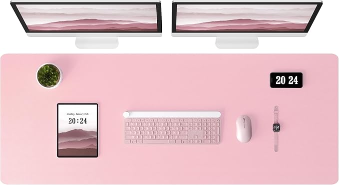 Aothia Leather Desk Pad Protector - Large Mouse Pad, Office Desk Mat, Non-Slip PU Leather Desk Blotter, Laptop Desk Pad, Waterproof Desk Writing Pad for Office and Home (Pink, 38" x 13.7")