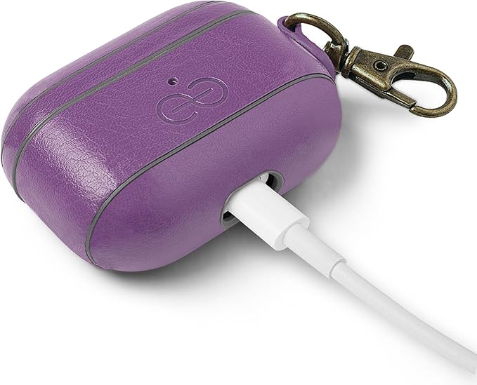 Dreem Vegan Leather Case Cover with Keychain Clip Compatible with AirPods Pro 1 for Women & Men/Apple 1st Generation, Protective One Piece Hard Shell, Luxury AirPod Pro Case [Purple]