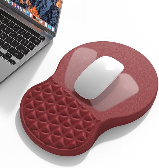 Ergonomic Mouse Pad Wrist Support with Massage Design, Pain Relief Mousepad with Wrist Rest, Memory Foam & Non-Slip PU Base, Red Mouse Pads for Desk, Office & Home