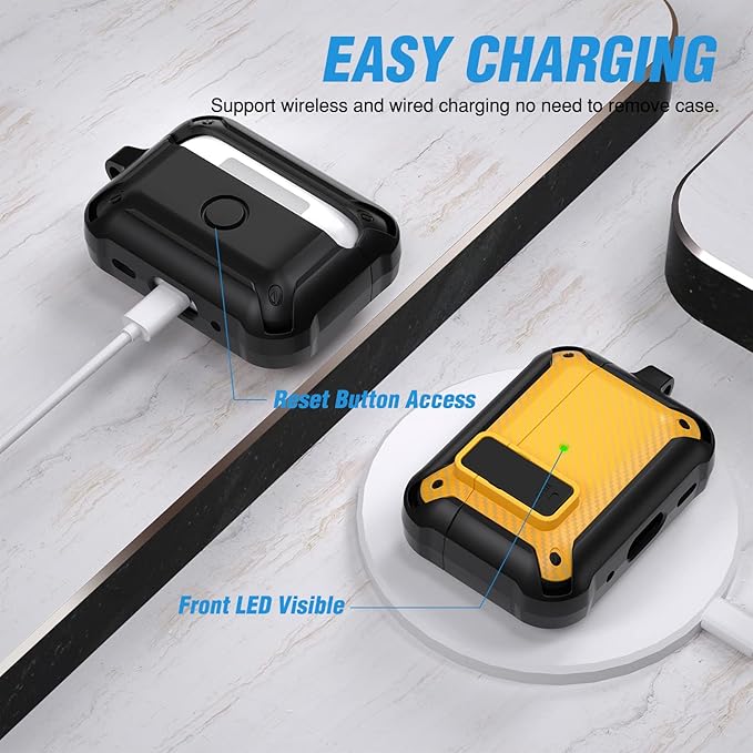 Valkit Armor Series Full-Body Shockproof Protective Case Cover for AirPods Pro 2nd/1st Generation Charging Case with Carabiner Keychain, LED Indicator, and Accessory Pouch