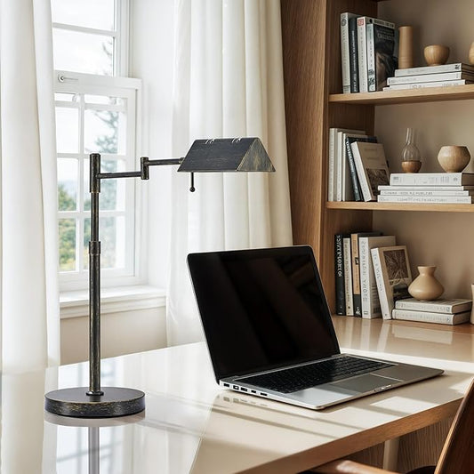 VONLUCE LED Desk Lamp, Adjustable Industrial Style Metal Table Lamp, Dimmable Reading Lamp for Living Room Bedroom Office, Antique Black