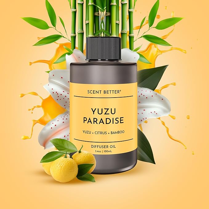 Scent Better Yuzu Paradise Aroma Essential Oil Blend: Aromatherapy Blend of Yuzu, Citrus, and Bamboo for Ultrasonic Diffusers & Nebulizers (3.3 Fl Oz, 100 mL)