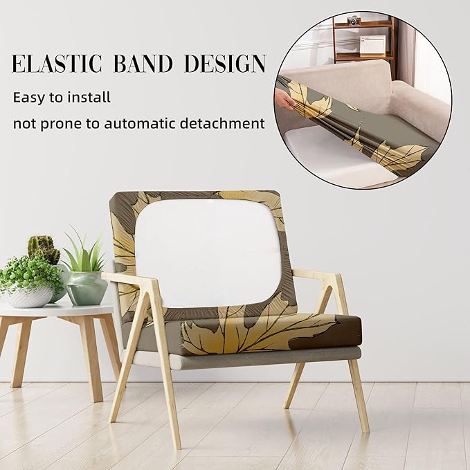 8Pcs Stretch Patio Cushion Covers Outdoor Cushion Cover, Jacquard Stretch Cushion Covers, Cover Replacement, Outdoor Sofa Covers, Washable Furniture Couch Cushion Cover (Maple Leaf)