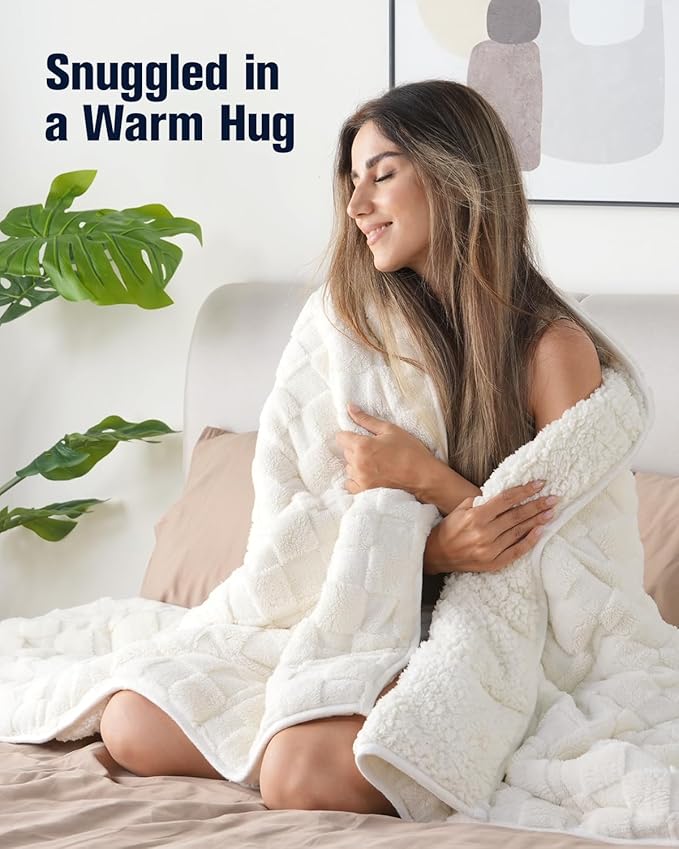 Kivik Dual Sided Weighted Blankets for Adults, Buttery Soft Stylish Checkered Heavy Blankets for Couch Sofa Bed - Ultra-Fluffy Fabric Brings Cloud-Like Comfort (48"x72", Beige, 15 Pounds)