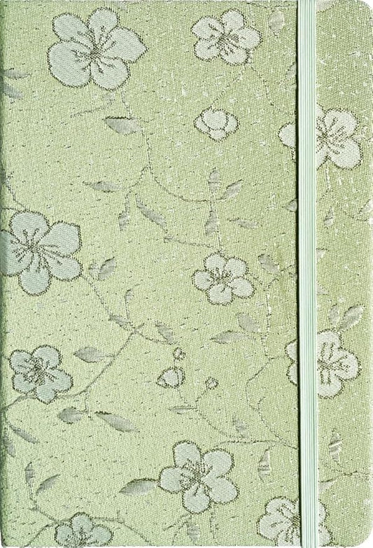 A5 Notebook, Ruled Paper, Lined Page, Hardcover, Layflat, Linen Cover, Flower Fabric, Journal for Women, Elastic Band Closure, Cute Notebooks for School, Office, Personal Writing, Green