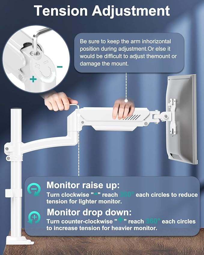 Single Monitor Mount Arm, VESA Desk Mount Stand for 13-32 inch Computer Screen up to 22 lbs, Adjustable Height Tall Monitor Arm with Tilt Swivel Rotation, VESA 75 100mm, White, Freelift
