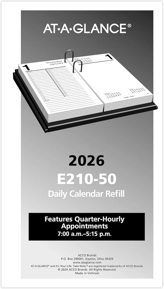 AT-A-GLANCE 2026 Desk Calendar Refill, Daily, 4-1/2" x 8", Large, Loose-Leaf (E2105026)