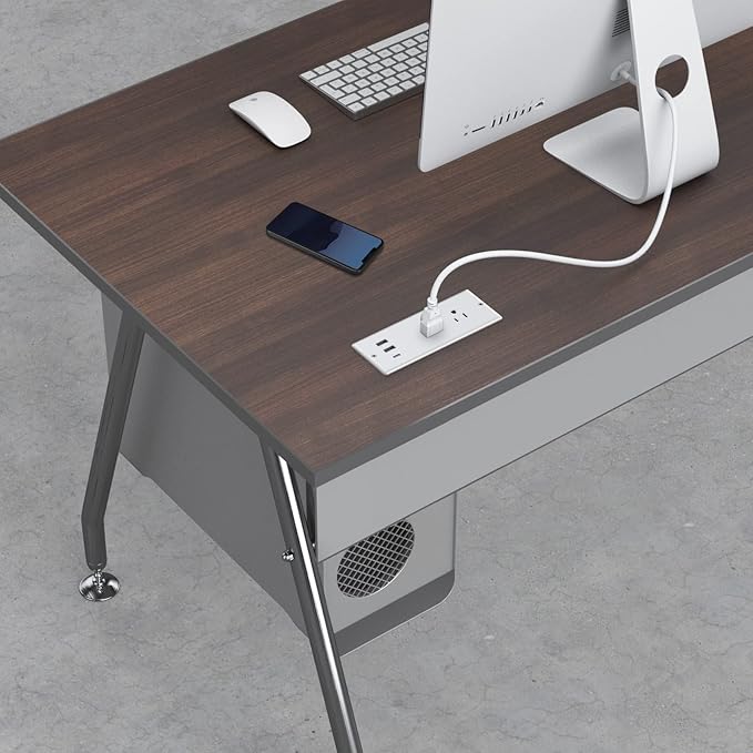 Jgstkcity 20W USB C Recessed Power Strip,Surge Protector Waterproof,Furniture Desk Power Outlet,2 Outlets and and USB C Charging,Suitable for Side Table,Flat Plug,6ft Cable White