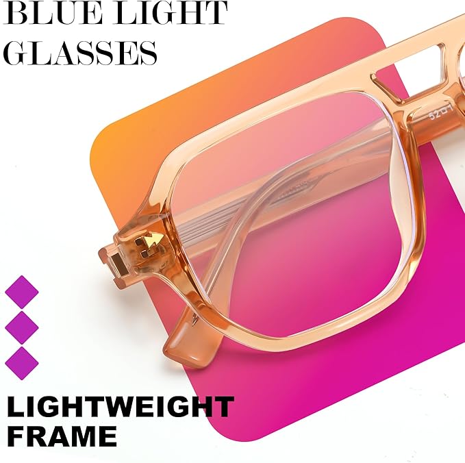 FEISEDY Aviator Blue Light Glasses for Men Women, Retro 70s Style Design Anti Glare Digital Eyestrain & Daily Wear B0284