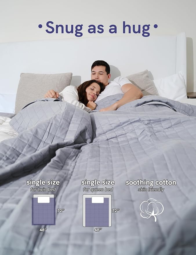 YnM Exclusive Weighted Blanket, Soothing Cotton, Smallest Compartments with Glass Beads, Bed Blanket for One Person of 140lbs, Ideal for Twin/Full Bed (48x72 Inches, 15 Pounds, Light Grey)