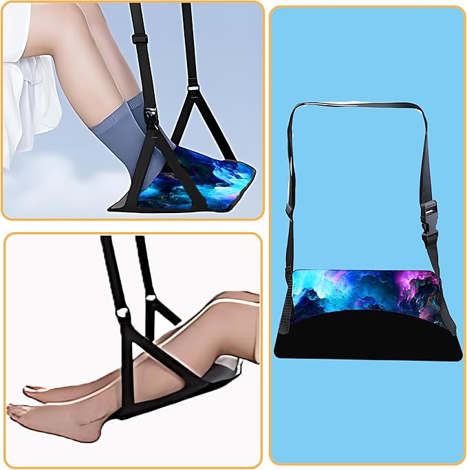 Airplane Footrest Adjustable Feet Rest for Plane Easy to Use Foot Hammock Airplane Travel Essentials Portable Light Leg Hammock for Plane Travel Accessories for Adult (Starry Sky, 4 Pack)