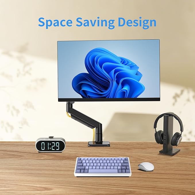 Single Monitor Stand for 13 to 32 inch Screens, Gas Spring Monitor Arm with Swivel, Tilt, Rotation, Height Adjustable, Desk Mount with C-Clamp and Grommet Base, Holds 4.4 to 19.8lbs Screen, Black