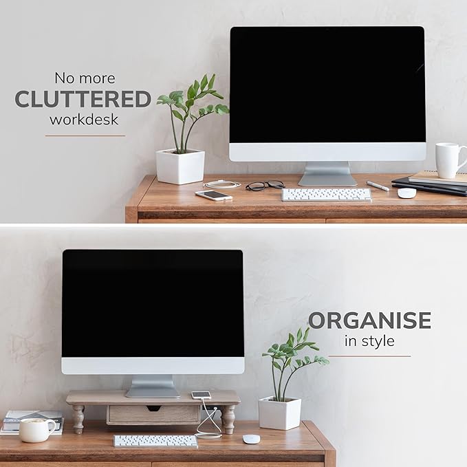 Anji Mountain Monitor Stand - Desktop Organizer & Laptop Riser, Ergonomic Monitor Riser, Space-Saving Monitor Stand for Desk, Durable Construction, Easy Assembly, Ideal for Home & Office (Biscotti, 20-Inch)